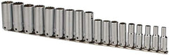 Proto - 18 Piece 3/8" Drive Tethered Deep Socket Set - 12 Points, 6 to 23mm, Metric Measurement Standard - Exact Tool & Supply