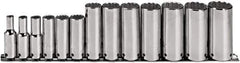Proto - 13 Piece 3/8" Drive Deep Well Socket Set - 12 Points, 1/4" to 1" Range, Inch Measurement Standard - Exact Tool & Supply
