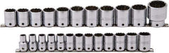 Proto - 24 Piece 1/2" Drive Socket Set - 12 Points, 10mm to 36mm Range, Metric Measurement Standard - Exact Tool & Supply