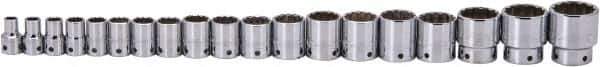 Proto - 19 Piece 1/2" Drive Socket Set - 12 Points, 3/8" to 1-1/2" Range, Inch Measurement Standard - Exact Tool & Supply