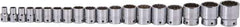 Proto - 19 Piece 1/2" Drive Socket Set - 12 Points, 3/8" to 1-1/2" Range, Inch Measurement Standard - Exact Tool & Supply