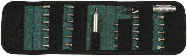 Wiha - 29 Piece, Screwdriver 1/4" Reversible Ratchet Bit Set - #0, #1 & #2 Phillips, 5/64 to 3/16" Hex, 2 to 5mm Hex, T8 to T25 Torx, #1 & #2 Pozidriv, #1 & #2 Square Recess - Exact Tool & Supply
