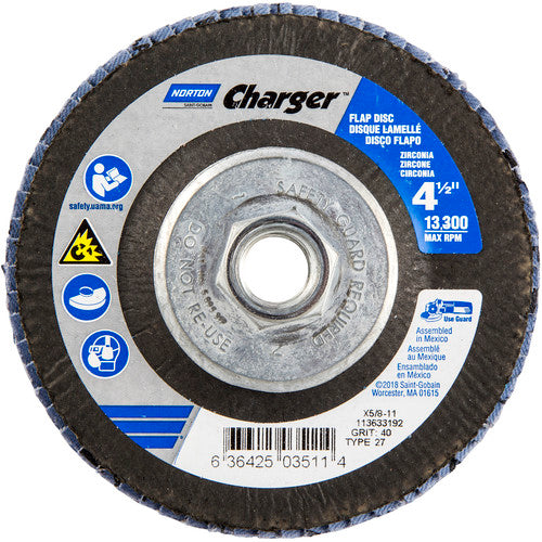 ‎4-1/2″ × 1/4″ × 5/8″ Charger R822 Flap Disc Type 27 Flat 40 Grit - Exact Tool & Supply