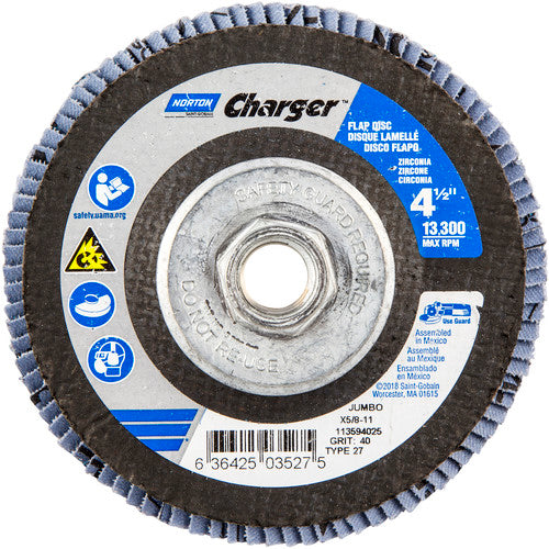 ‎4-1/2″ × 1/4″ × 5/8″ Jumbo Charger R822 Flap Disc Type 27 Jumbo 40 Grit - Exact Tool & Supply