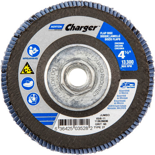 ‎4-1/2″ × 1/4″ × 5/8″ Jumbo Charger R822 Flap Disc Type 27 Jumbo 60 Grit - Exact Tool & Supply
