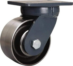 Hamilton - 6" Diam x 3" Wide x 8" OAH Top Plate Mount Swivel Caster - Forged Steel, 6,000 Lb Capacity, Sealed Precision Ball Bearing, 5-1/4 x 7-1/4" Plate - Exact Tool & Supply