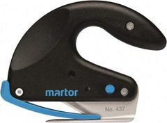 Martor USA - Fixed Safety Cutter - 1-11/16" Carbon Steel Blade, Black & Blue Polycarbonate Handle, 1 Blade Included - Exact Tool & Supply