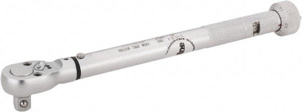 Value Collection - 3/8" Drive Micrometer Type Ratchet Head Torque Wrench - 4 Ft/Lb to 20 Ft/Lb Torque, 10" OAL, 0.2 Ft/Lb Graduation - Exact Tool & Supply