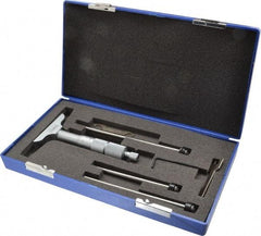 Fowler - 0 to 3" Range, 3 Rod, Satin Chrome Finish Mechanical Depth Micrometer - Ratchet Stop Thimble, 2-1/2" Base Length, 0.01mm Graduation, 0.176" Rod Diam - Exact Tool & Supply