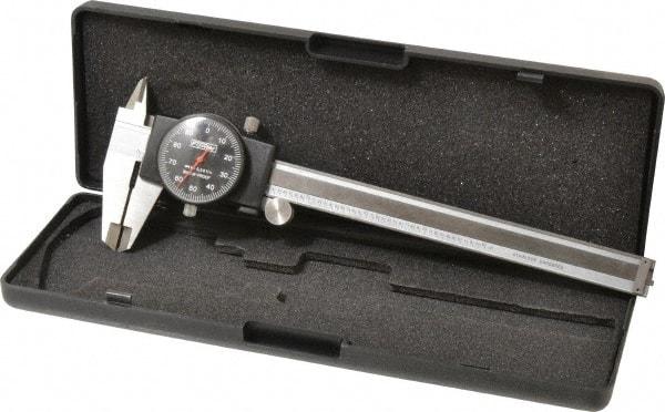 Fowler - 0" to 6" Range, 0.001" Graduation, 0.1" per Revolution, Dial Caliper - Black Face, 1.6" Jaw Length, Accurate to 0.0010" - Exact Tool & Supply