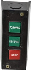 Value Collection - 3 Operator, Pushbutton Control Station - Forward-Reverse-Stop (Legend), Momentary Switch, NO/NC Contact, NEMA 1 - Exact Tool & Supply