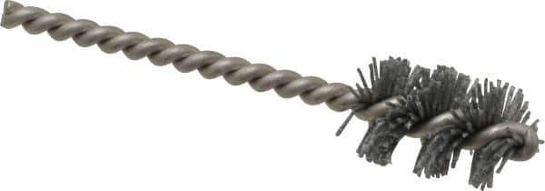 Made in USA - 5/8" Diam Helical Nylon Tube Brush - 0.022" Filament Diam, 1" Brush Length, 3-1/2" OAL, 0.162" Diam Stainless Steel Shank - Exact Tool & Supply