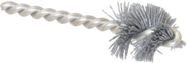 Made in USA - 1" Diam Helical Nylon Tube Brush - 0.022" Filament Diam, 1" Brush Length, 3-1/2" OAL, 1/4" Diam Stainless Steel Shank - Exact Tool & Supply