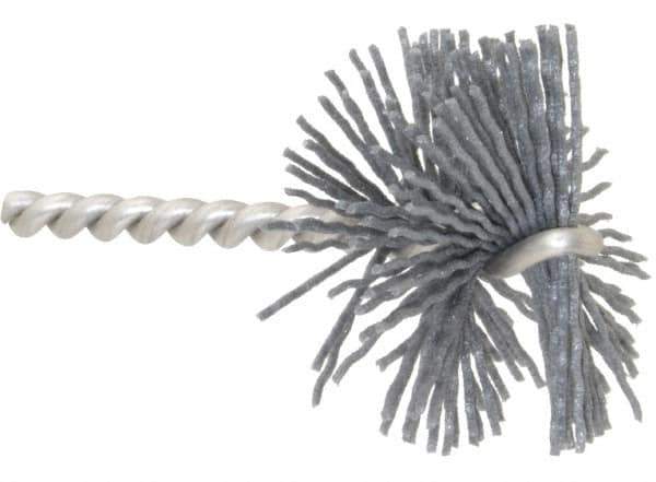 Made in USA - 2" Diam Helical Nylon Tube Brush - 0.04" Filament Diam, 1" Brush Length, 3-1/2" OAL, 1/4" Diam Stainless Steel Shank - Exact Tool & Supply