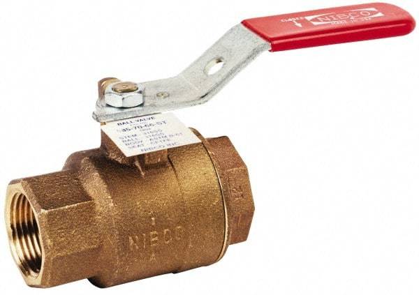 NIBCO - 3/4" Pipe, Full Port, Bronze Standard Ball Valve - 2 Piece, Inline - One Way Flow, FNPT x FNPT Ends, Locking Lever Handle, 600 WOG, 150 WSP - Exact Tool & Supply