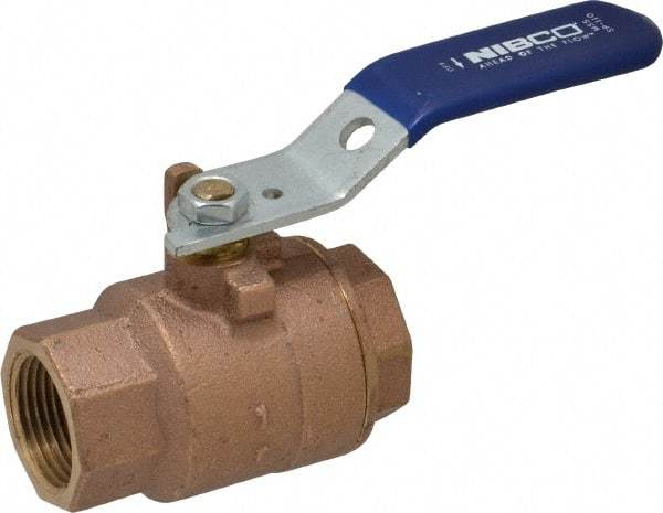 NIBCO - 1" Pipe, Full Port, Bronze Standard Ball Valve - 2 Piece, Inline - One Way Flow, FNPT x FNPT Ends, Lever Handle, 600 WOG, 150 WSP - Exact Tool & Supply