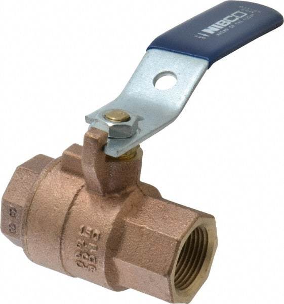 NIBCO - 3/4" Pipe, Full Port, Bronze Standard Ball Valve - 2 Piece, Inline - One Way Flow, FNPT x FNPT Ends, Lever Handle, 600 WOG, 150 WSP - Exact Tool & Supply