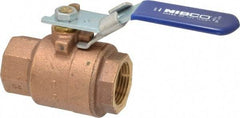 NIBCO - 1" Pipe, Full Port, Bronze Standard Ball Valve - 2 Piece, Inline - One Way Flow, FNPT x FNPT Ends, Locking Lever Handle, 600 WOG, 150 WSP - Exact Tool & Supply