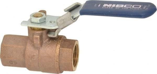 NIBCO - 1/2" Pipe, Full Port, Bronze Standard Ball Valve - 2 Piece, Inline - One Way Flow, FNPT x FNPT Ends, Locking Lever Handle, 600 WOG, 150 WSP - Exact Tool & Supply