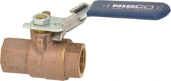 NIBCO - 1/2" Pipe, Full Port, Bronze Standard Ball Valve - 2 Piece, Inline - One Way Flow, FNPT x FNPT Ends, Locking Lever Handle, 600 WOG, 150 WSP - Exact Tool & Supply