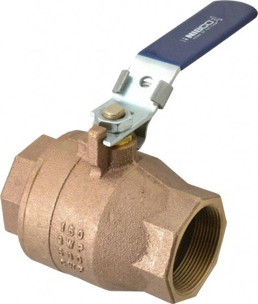 NIBCO - 2" Pipe, Full Port, Bronze Standard Ball Valve - 2 Piece, Inline - One Way Flow, FNPT x FNPT Ends, Locking Lever Handle, 600 WOG, 150 WSP - Exact Tool & Supply