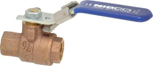 NIBCO - 3/8" Pipe, Full Port, Bronze Standard Ball Valve - 2 Piece, Inline - One Way Flow, FNPT x FNPT Ends, Locking Lever Handle, 600 WOG, 150 WSP - Exact Tool & Supply