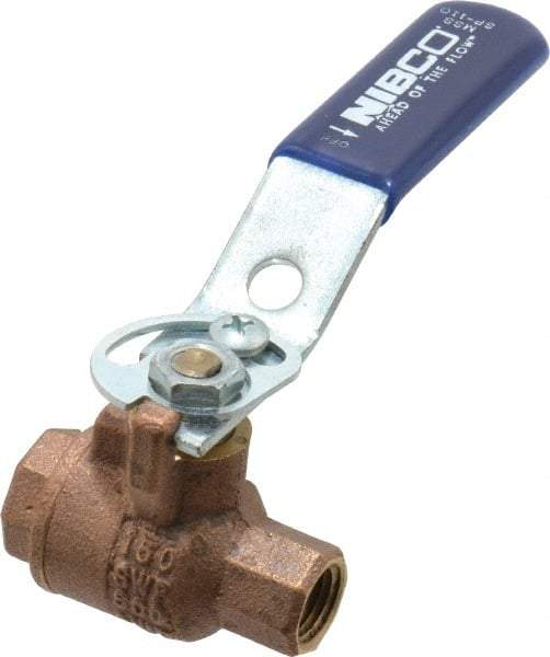 NIBCO - 1/4" Pipe, Full Port, Bronze Standard Ball Valve - 2 Piece, Inline - One Way Flow, FNPT x FNPT Ends, Lever with Memory Stop Handle, 600 WOG, 150 WSP - Exact Tool & Supply