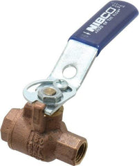 NIBCO - 1/4" Pipe, Full Port, Bronze Standard Ball Valve - 2 Piece, Inline - One Way Flow, FNPT x FNPT Ends, Lever with Memory Stop Handle, 600 WOG, 150 WSP - Exact Tool & Supply