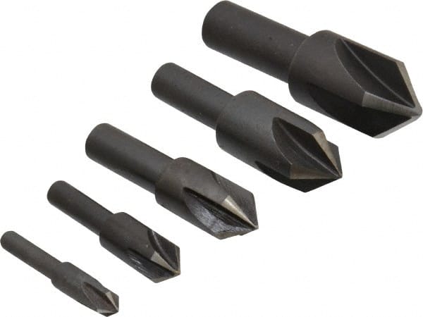Cleveland - 5 Piece, 1/4 to 3/4" Head Diam, 82° Included Angle, Single End Countersink Set - Exact Tool & Supply