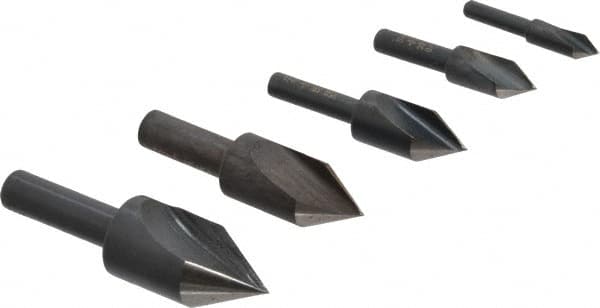 Cleveland - 5 Piece, 1/4 to 3/4" Head Diam, 60° Included Angle, Single End Countersink Set - Exact Tool & Supply