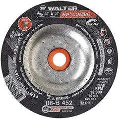 WALTER Surface Technologies - 30 Grit, 4-1/2" Wheel Diam, 1/8" Wheel Thickness, Type 27 Depressed Center Wheel - Aluminum Oxide, 13,300 Max RPM - Exact Tool & Supply