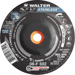 WALTER Surface Technologies - 30 Grit, 5" Wheel Diam, 1/8" Wheel Thickness, Type 27 Depressed Center Wheel - Aluminum Oxide, Resinoid Bond, 12,200 Max RPM - Exact Tool & Supply