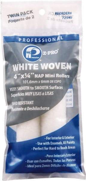 Premier Paint Roller - 1/4" Nap, 4" Wide Paint Mini Roller Covers - Smooth Texture, Woven - Exact Tool & Supply