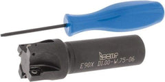 Iscar - 1" Cut Diam, 0.22" Max Depth of Cut, 3/4" Shank Diam, 3" OAL, Indexable Square Shoulder End Mill - Weldon Shank, 90° Lead Angle, Series Heliquad - Exact Tool & Supply