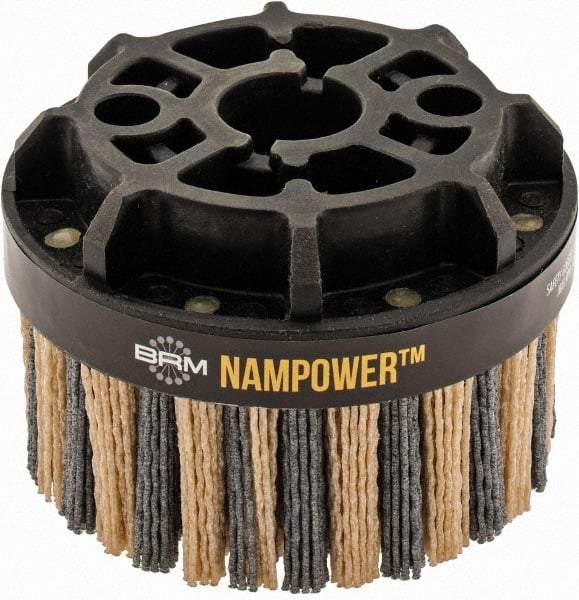 Brush Research Mfg. - 4" 80 Grit Ceramic/Silicon Carbide Tapered Disc Brush - Coarse Grade, CNC Adapter Connector, 0.71" Trim Length, 7/8" Arbor Hole - Exact Tool & Supply