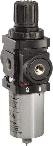 ARO/Ingersoll-Rand - 1/4" NPT Port Miniature 1 Piece Filter/Regulator FRL Unit - Metal Bowl, 47 SCFM, 250 Max psi, 6.89" High x 1.575" Long, Automatic Drain - Exact Tool & Supply