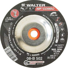 WALTER Surface Technologies - 30 Grit, 5" Wheel Diam, 1/8" Wheel Thickness, Type 27 Depressed Center Wheel - Aluminum Oxide, Resinoid Bond, 12,200 Max RPM - Exact Tool & Supply