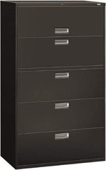 Hon - 42" Wide x 67" High x 19-1/4" Deep, 5 Drawer Roll-Out, Roll-Out Posting - Steel, Charcoal - Exact Tool & Supply