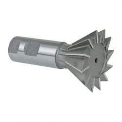 Made in USA - 2-1/4" Diam x 1-1/16" Width of Cut, 60° Included Angle, Cobalt Dovetail Cutter - 1" Shank Diam, 2-11/16" Shank Length, 3-3/4" Overall Length, Weldon Flat, Uncoated - Exact Tool & Supply