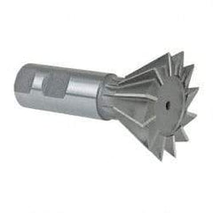 Made in USA - 2-1/4" Diam x 1-1/16" Width of Cut, 60° Included Angle, Cobalt Dovetail Cutter - 1" Shank Diam, 2-11/16" Shank Length, 3-3/4" Overall Length, Weldon Flat, Uncoated - Exact Tool & Supply