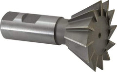 Made in USA - 2-1/2" Diam x 1-1/8" Width of Cut, 60° Included Angle, Cobalt Dovetail Cutter - 1" Shank Diam, 2-5/8" Shank Length, 3-3/4" Overall Length, Weldon Flat, Uncoated - Exact Tool & Supply