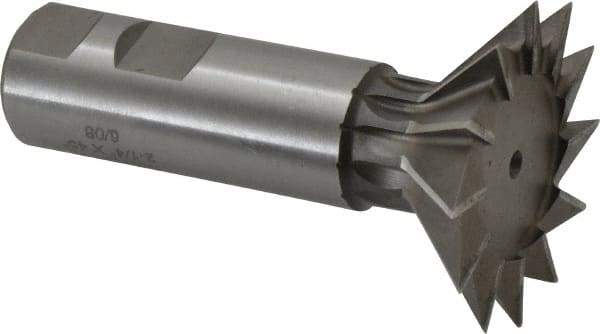 Made in USA - 2-1/4" Diam x 11/16" Width of Cut, 45° Included Angle, Cobalt Dovetail Cutter - 1" Shank Diam, 3-1/16" Shank Length, 3-3/4" Overall Length, Weldon Flat, Uncoated - Exact Tool & Supply