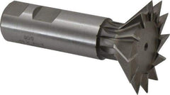 Made in USA - 2-1/4" Diam x 11/16" Width of Cut, 45° Included Angle, Cobalt Dovetail Cutter - 1" Shank Diam, 3-1/16" Shank Length, 3-3/4" Overall Length, Weldon Flat, Uncoated - Exact Tool & Supply