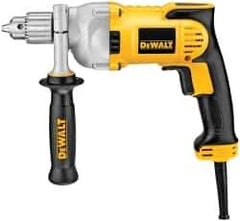 DeWALT - 1/2" Keyed Chuck, 1,200 RPM, Pistol Grip Handle Electric Drill - 10.5 Amps, 115 Volts, Reversible, Includes 360° Locking Side Handle with Soft Grip & Chuck Key with Holder - Exact Tool & Supply