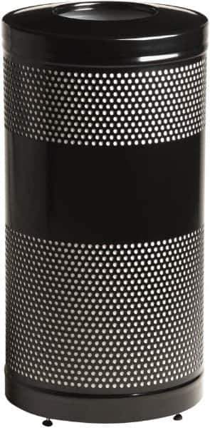 Rubbermaid - 25 Gal Black Round Decorative Waste Receptacle With Top - Steel, 902mm High - Exact Tool & Supply