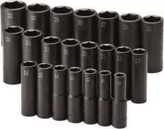 SK - 22 Piece 1/2" Drive Black Finish Deep Well Impact Socket Set - 6 Points, 10mm to 32mm Range, Metric Measurement Standard - Exact Tool & Supply