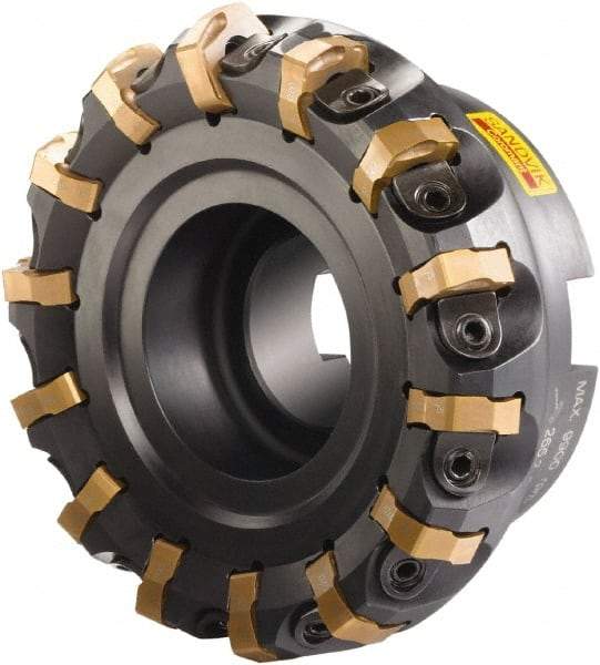 Sandvik Coromant - 250mm Cut Diam, 60mm Arbor Hole, 6mm Max Depth of Cut, 65° Indexable Chamfer & Angle Face Mill - 36 Inserts, R365-1505ZNE Insert, Right Hand Cut, Series CoroMill 365 - Exact Tool & Supply