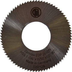 Controx - 1-1/4" Diam x 0.025" Blade Thickness x 1/2" Arbor Hole Diam, 80 Tooth Slitting & Slotting Saw - Arbor Connection, Right Hand, Uncoated, M2 High Speed Steel, Concave Ground - Exact Tool & Supply