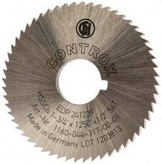 Controx - 1-3/4" Diam x 1/8" Blade Thickness x 1/2" Arbor Hole Diam, 56 Tooth Slitting and Slotting Saw - Arbor Connection, Right Hand, Uncoated, Cobalt, Concave Ground, Contains Keyway - Exact Tool & Supply