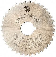 Controx - 2-1/2" Diam x 0.0938" Blade Thickness x 5/8" Arbor Hole Diam, 36 Tooth Slitting and Slotting Saw - Arbor Connection, Right Hand, Uncoated, Cobalt, 15° Rake, Concave Ground, Contains Keyway - Exact Tool & Supply